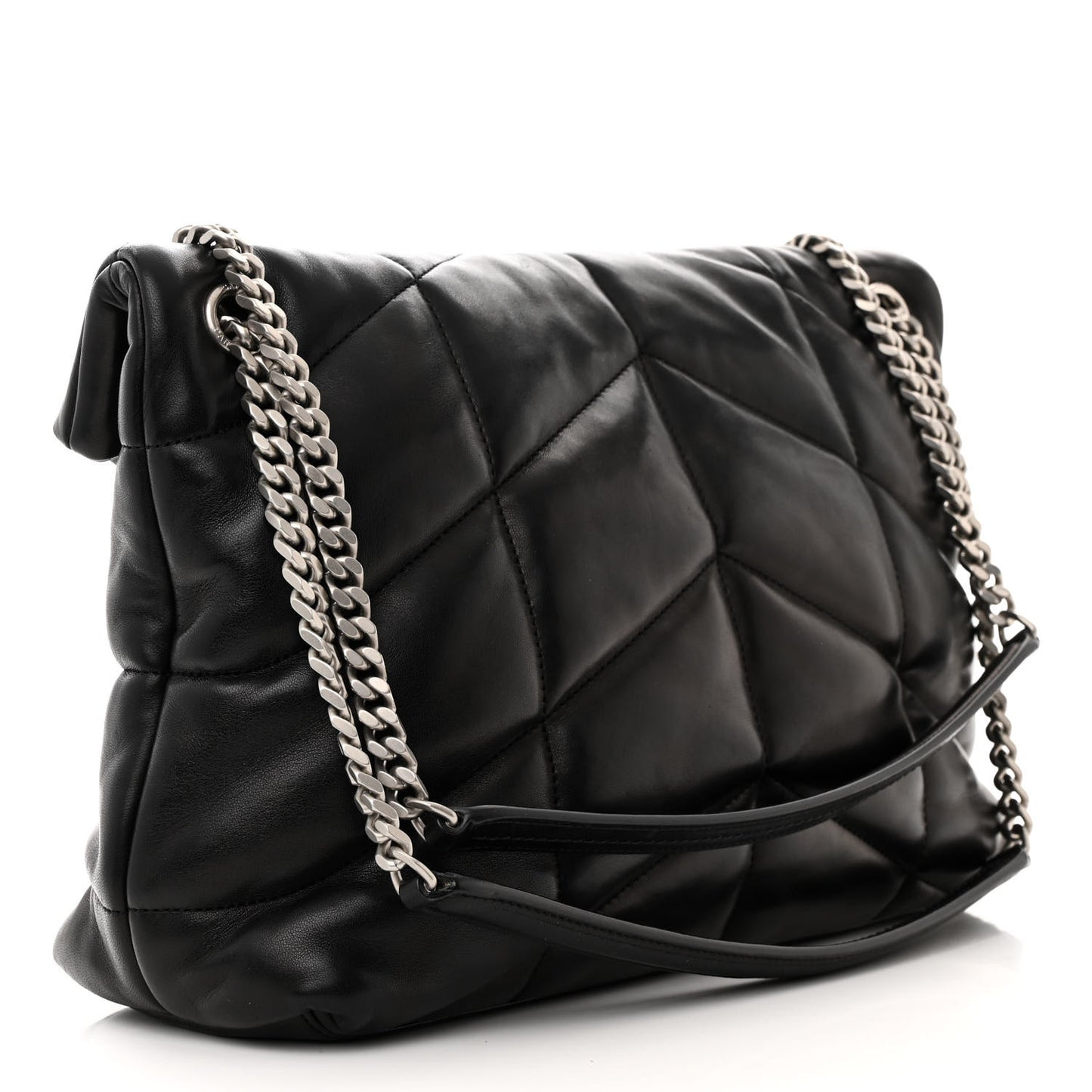 Lambskin Quilted Medium Loulou Puffer Monogram Chain Satchel Black