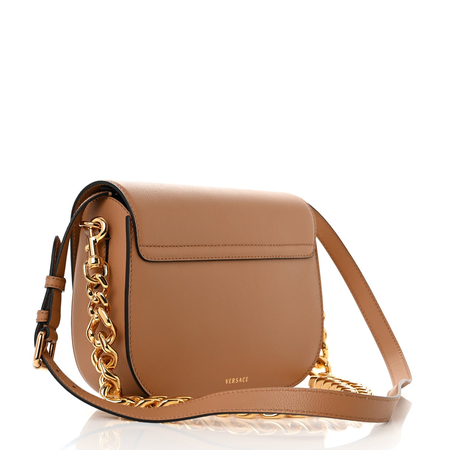 Grained Calfskin La Medusa Chain Clutch Bag Brown
