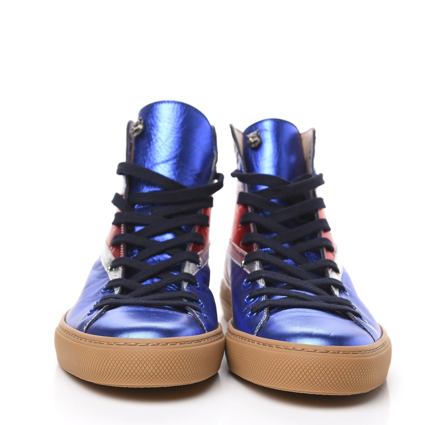 Metallic Calfskin Union Jack Mens High Top Sneakers 10 Red Silver Blue