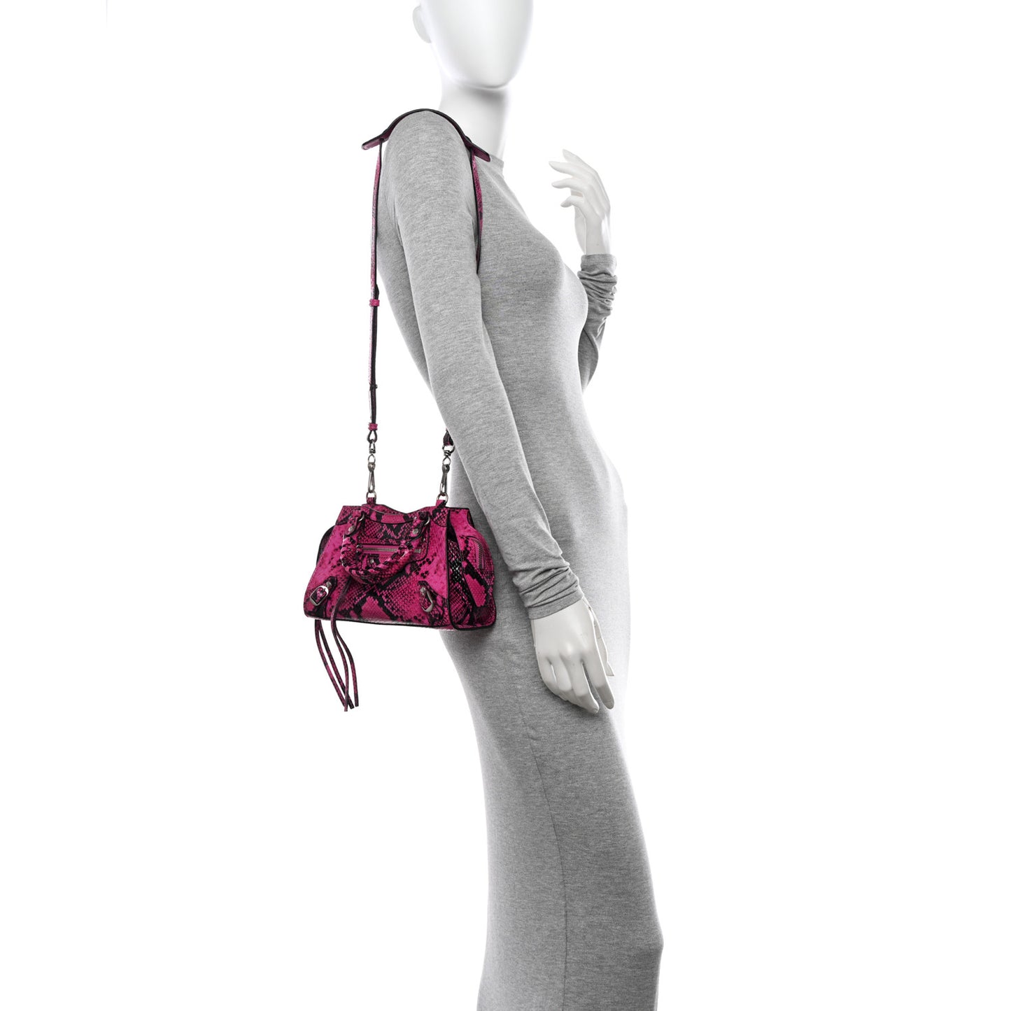 Calfskin Python Effect Neo Classic Silver Hardware Mini City Fuchsia Black