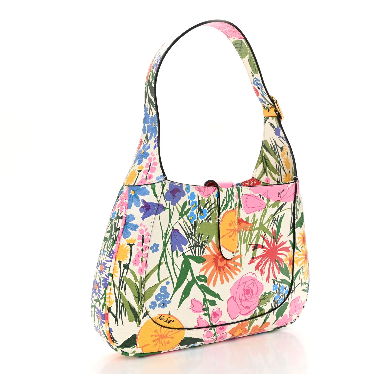 Gucci X KEN SCOTT New Shangai Calfskin Jardin D'Avril Floral Print Small Jackie 1961 Hobo Ivory Pink 3 of 11