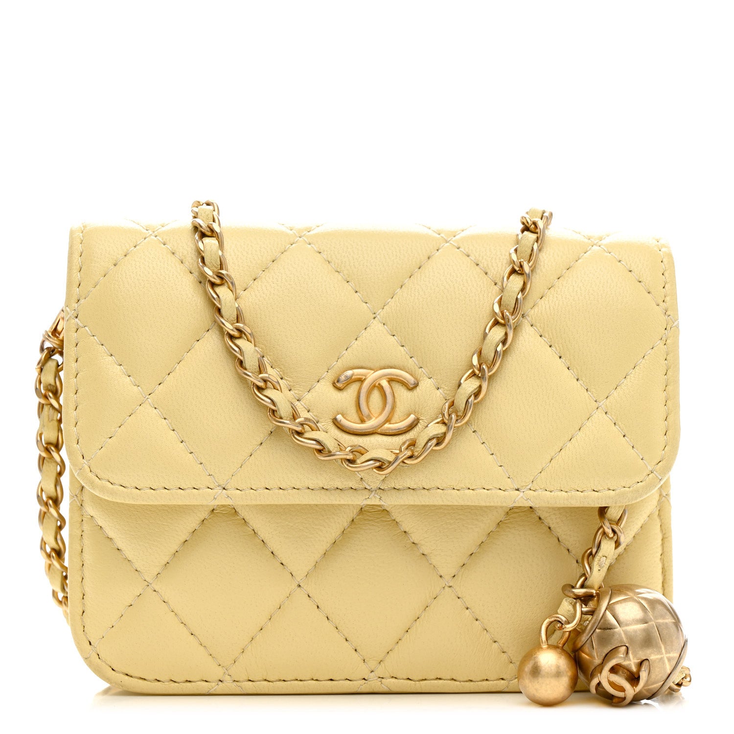 Chanel Lambskin Quilted Pearl Crush Clutch With Chain Yellow