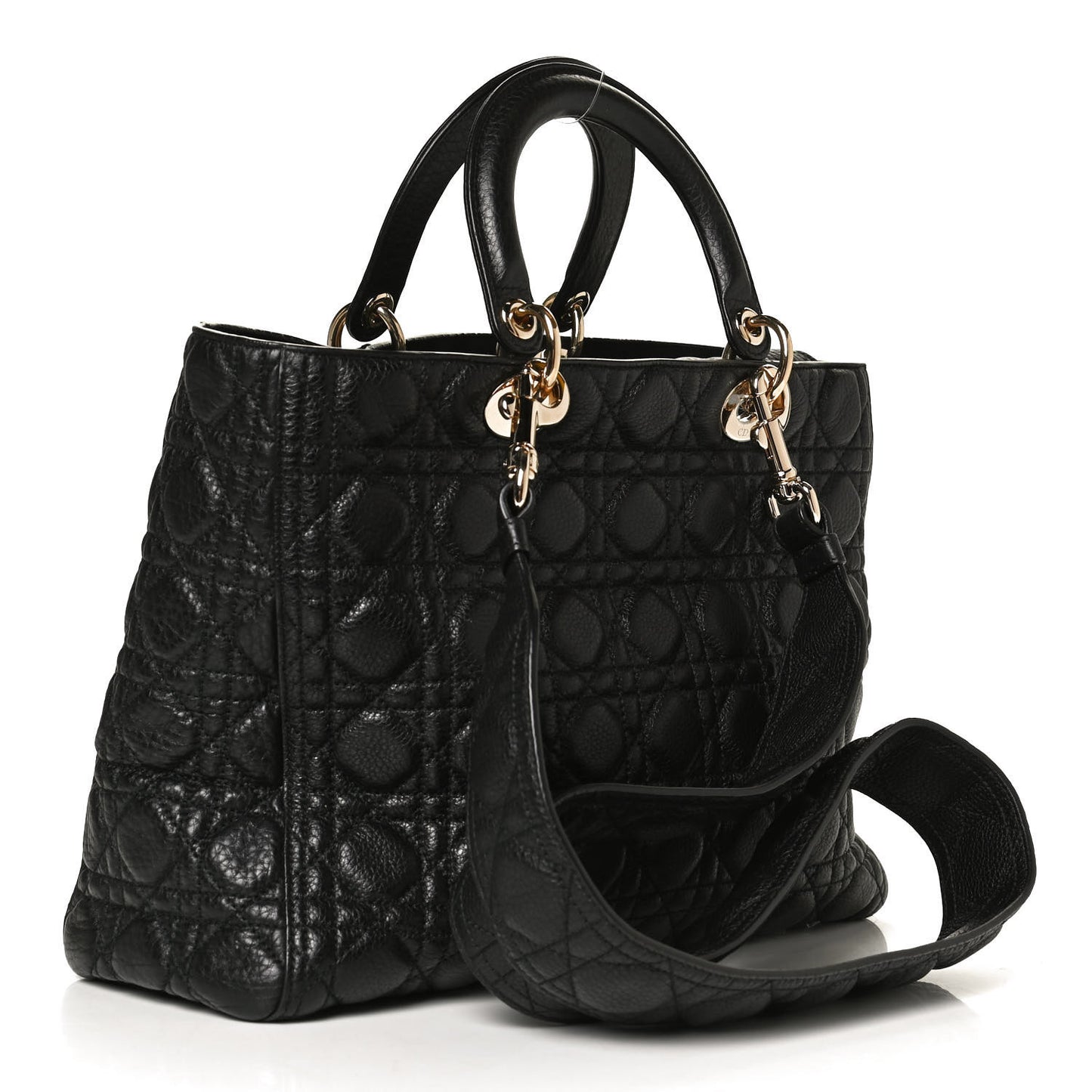 Grained Calfskin Cannage Large Supple Lady Dior Black