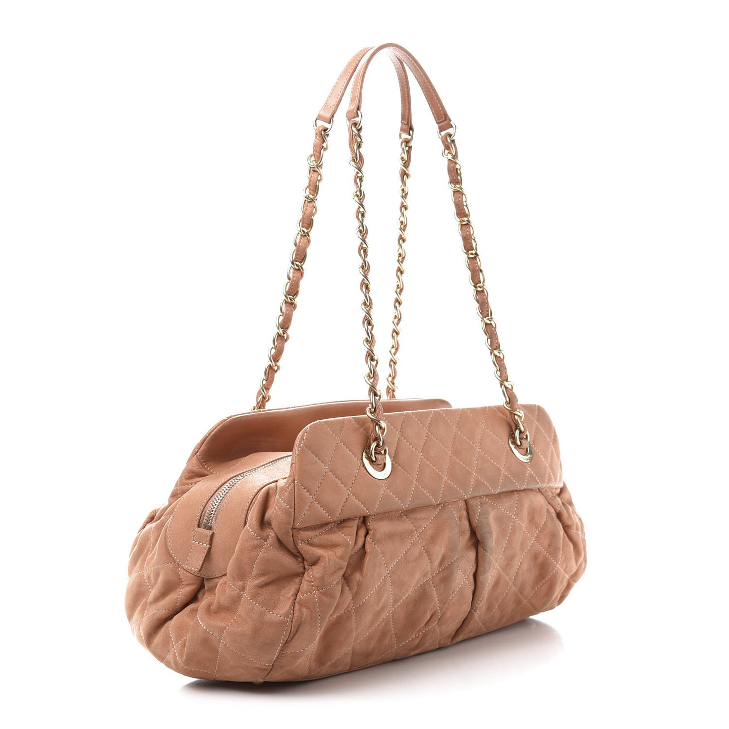 Iridescent Calfskin Chic Quilt Bowling Bag Dark Beige