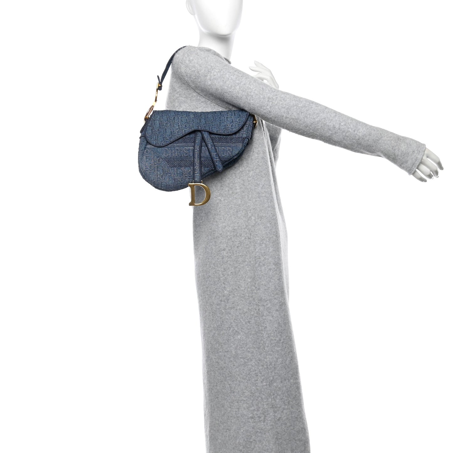Oblique Embroidered Saddle Bag Denim Blue