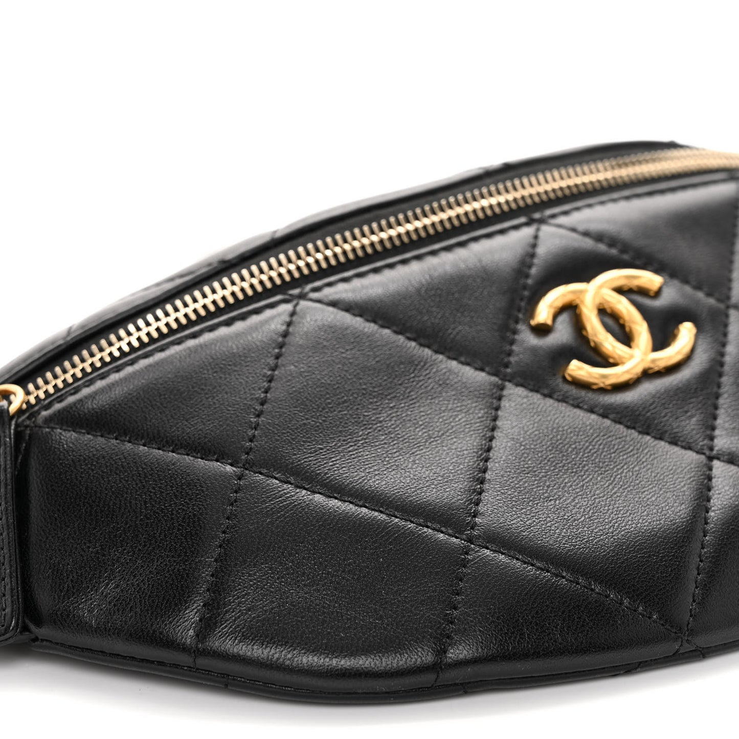 Lambskin Enamel Quilted Waist Bag Black