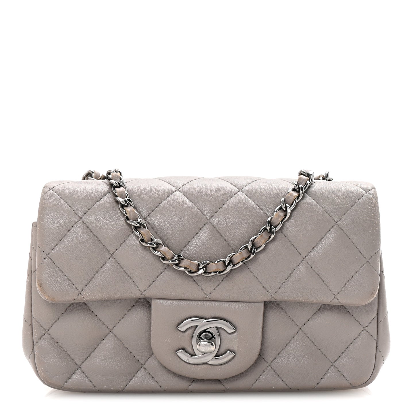 Lambskin Quilted Extra Mini Rectangular Flap Grey