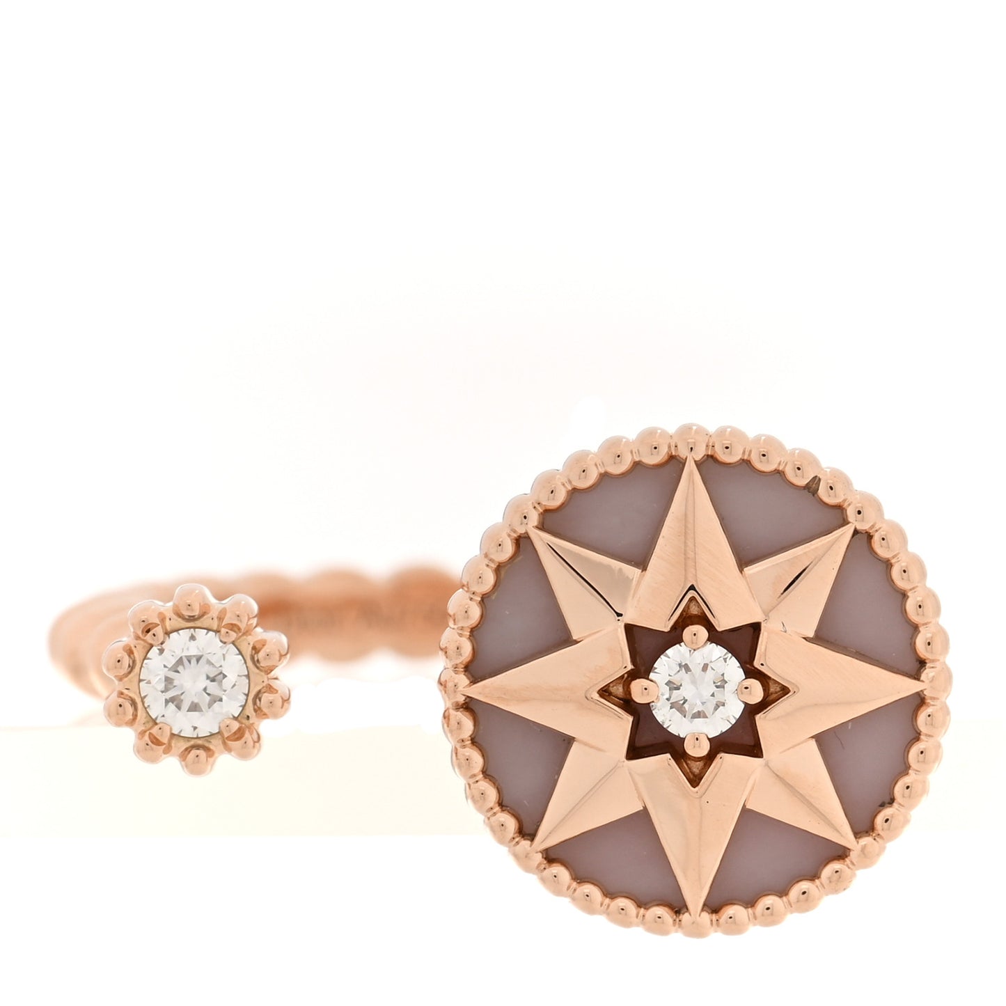18K Rose Gold Diamond Pink Opal Rose Des Vents Ring 51 5.75