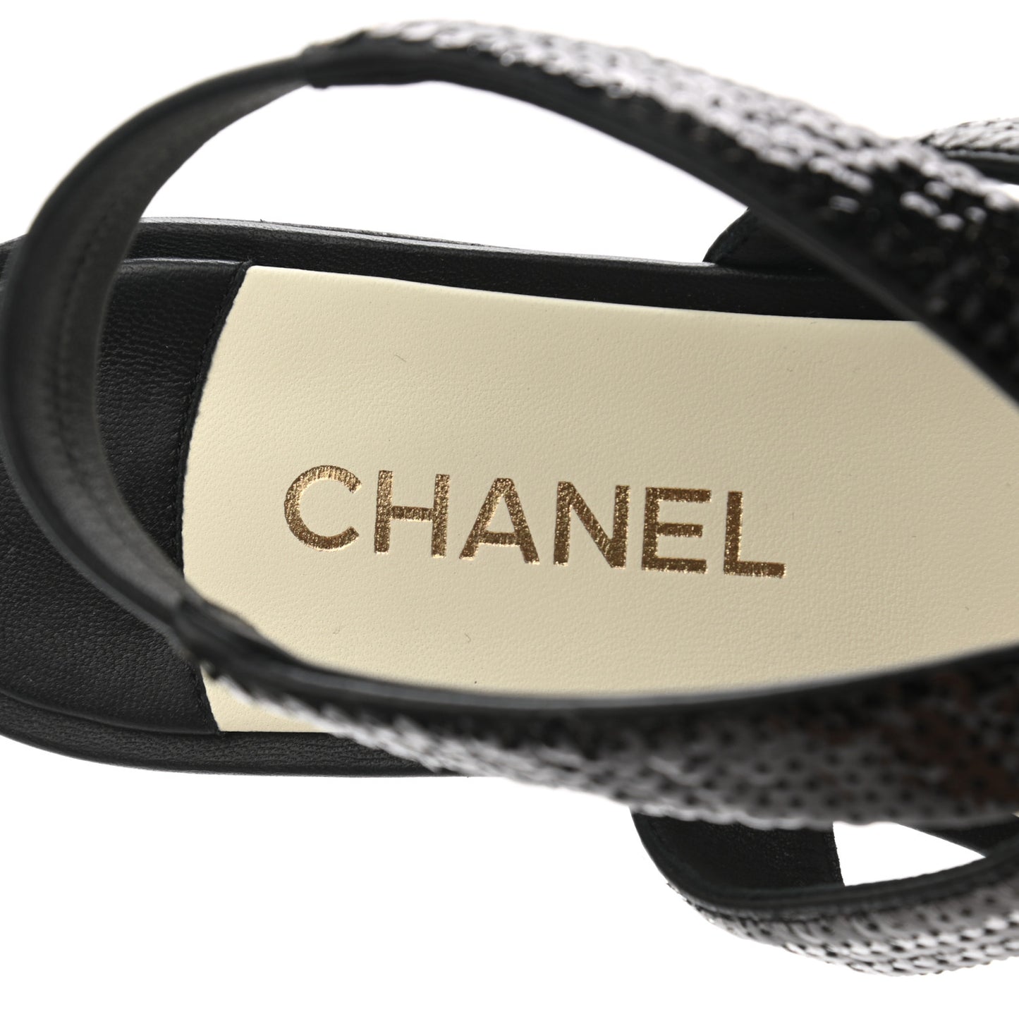 Lambskin Sequin Pearl CC Thong Sandals 41 Black