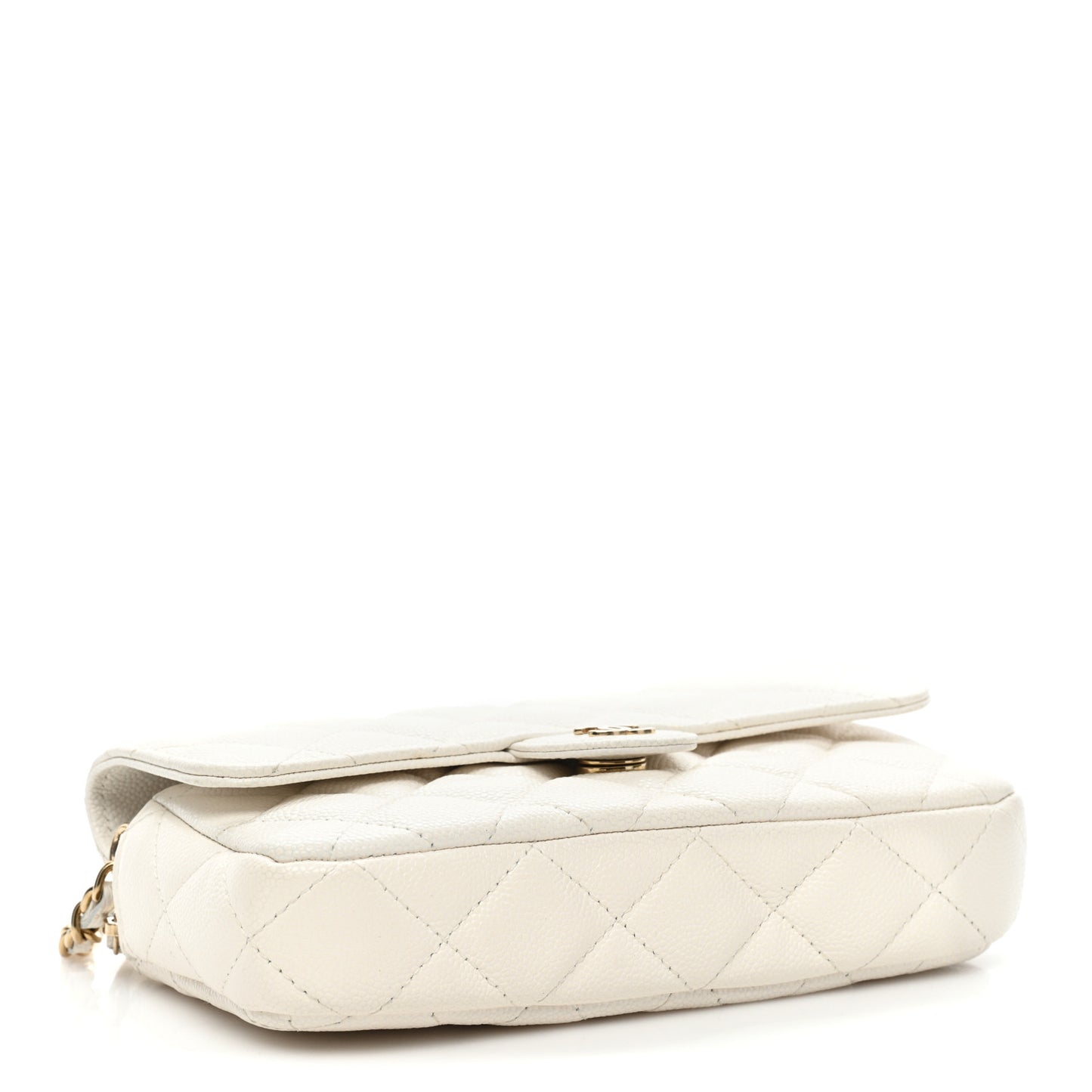Lambskin Quilted Flap Phone Holder With Chain White