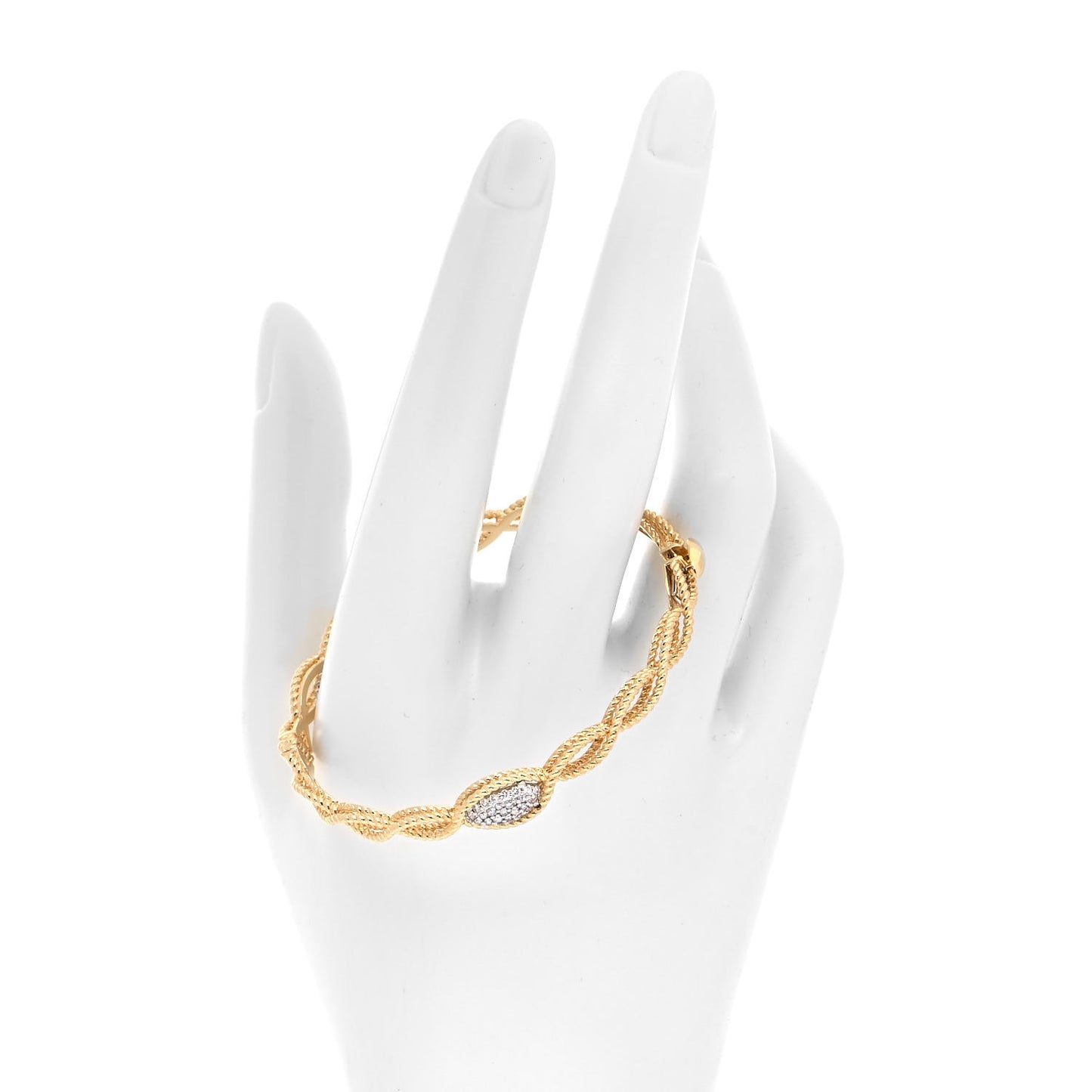 18K Yellow Gold Diamond Barocco Braided Bangle Bracelet