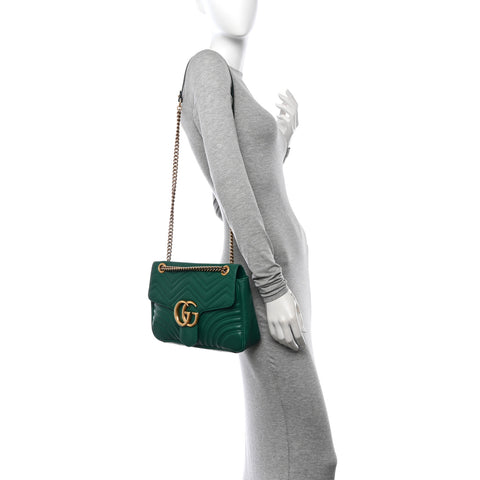 Calfskin Matelasse Medium GG Marmont Shoulder Bag Emerald Green
