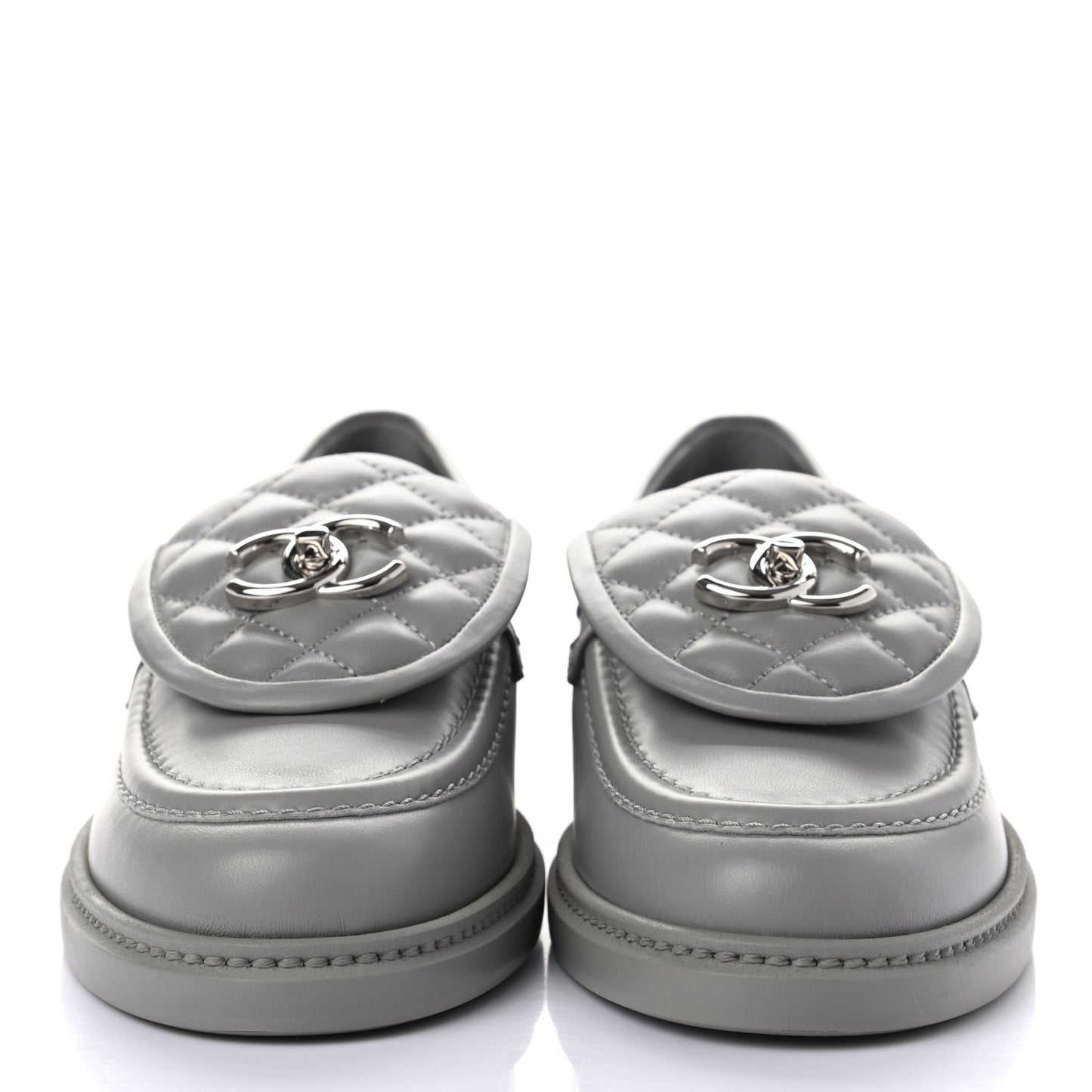 Lambskin Quilted CC Turnlock Moccasins 38.5 Grey
