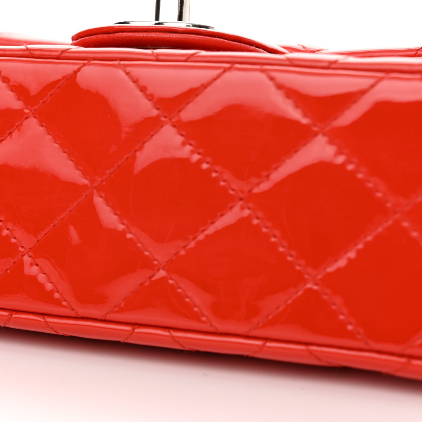 Patent Calfskin Quilted Mini Rectangular Flap Red