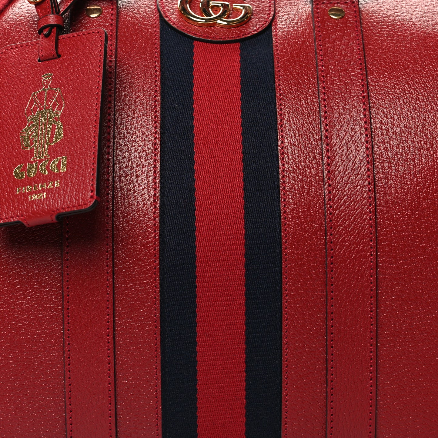 Textured Dollar Calfskin Web Large Duffle Bag Red