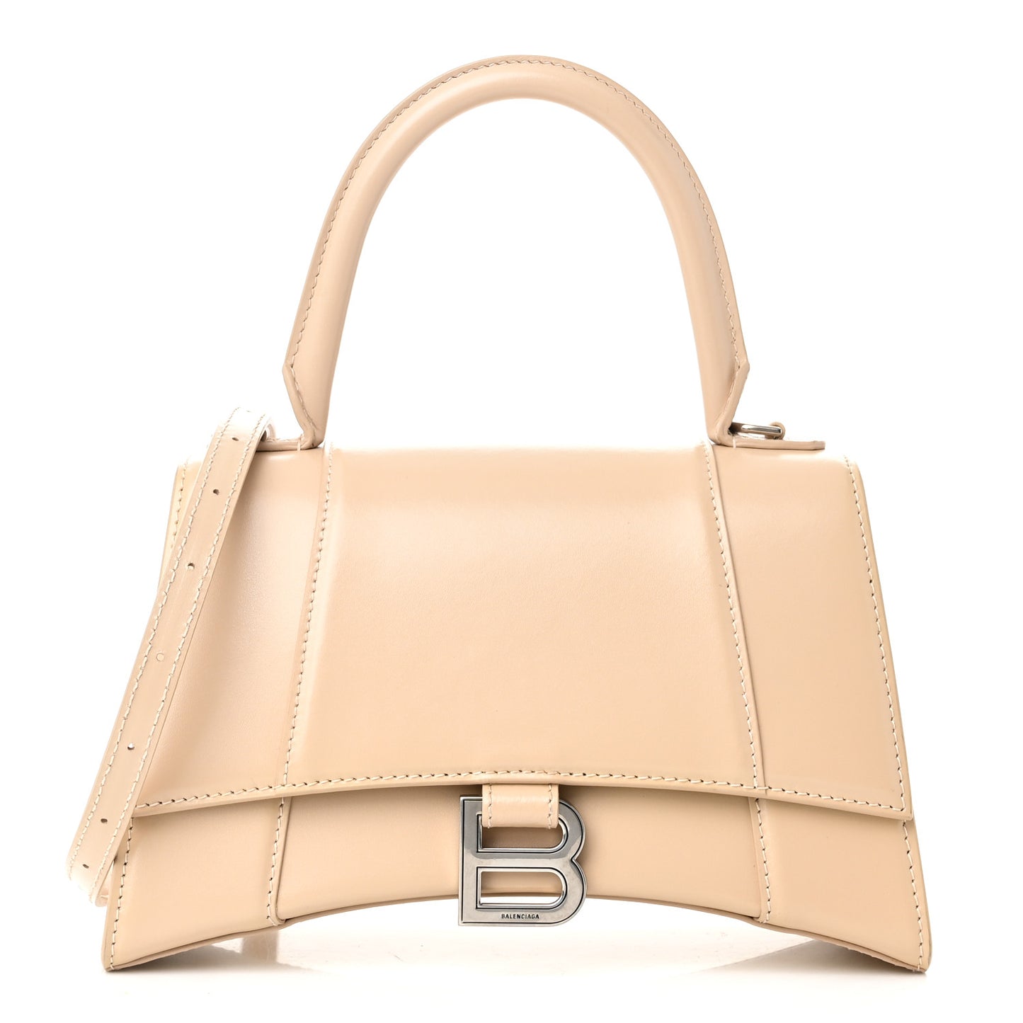 Shiny Box Calfskin Small Hourglass Top Handle Bag Light Beige