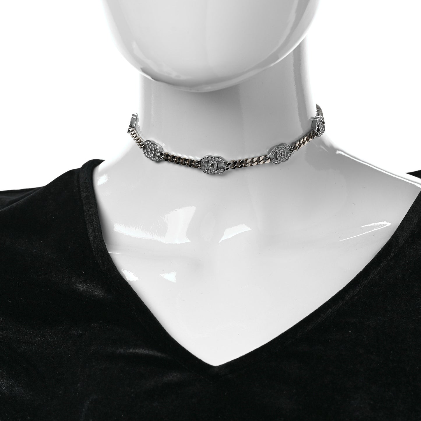 Crystal Chain CC Link Choker Gold Silver