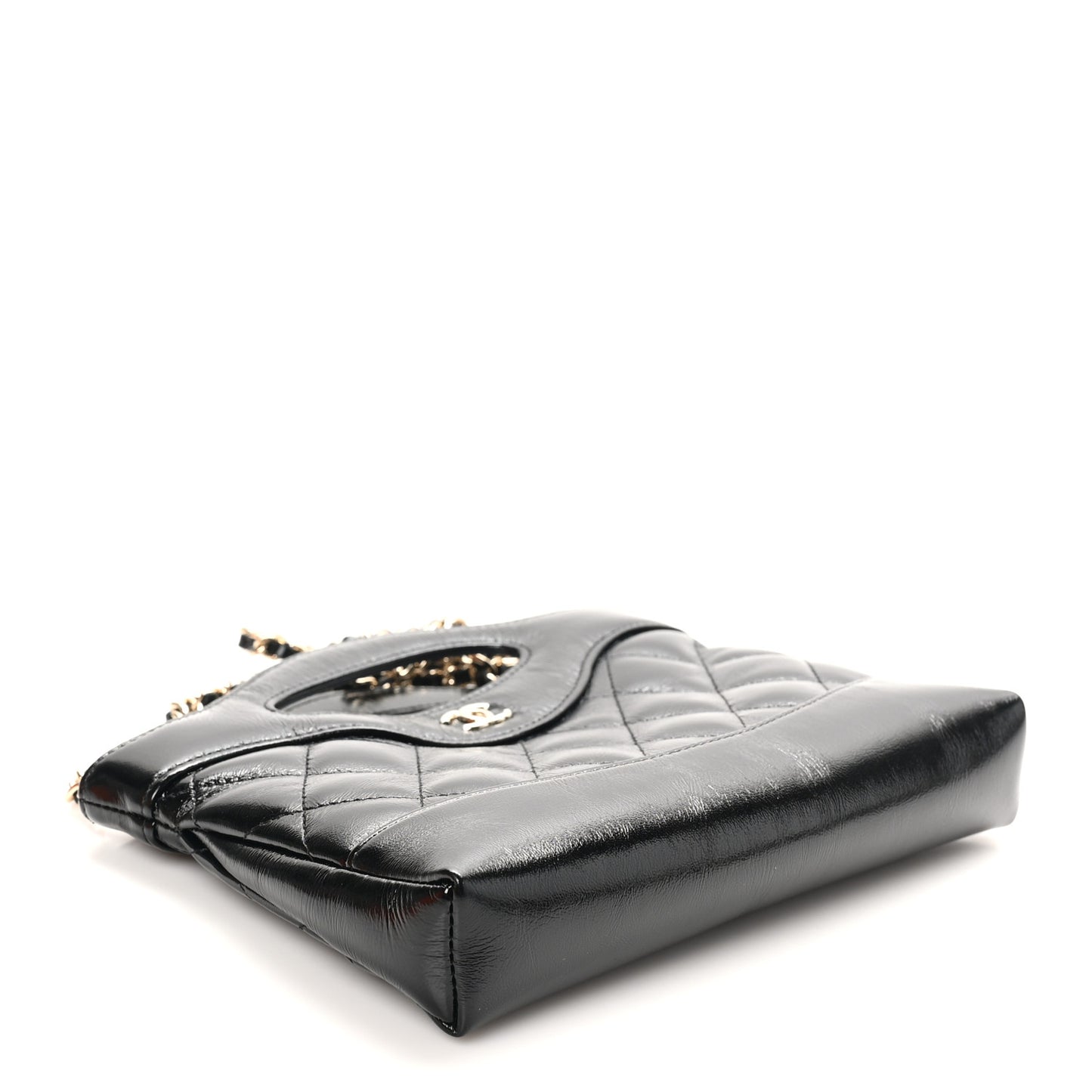 Shiny Crumpled Calfskin Quilted Nano 31 Shopping Bag Black