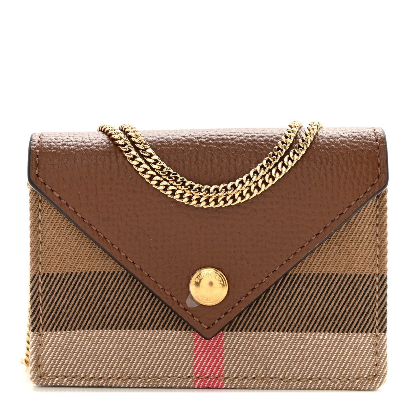 Grainy Calfskin Vintage Check Jade Card Case On Chain Tan