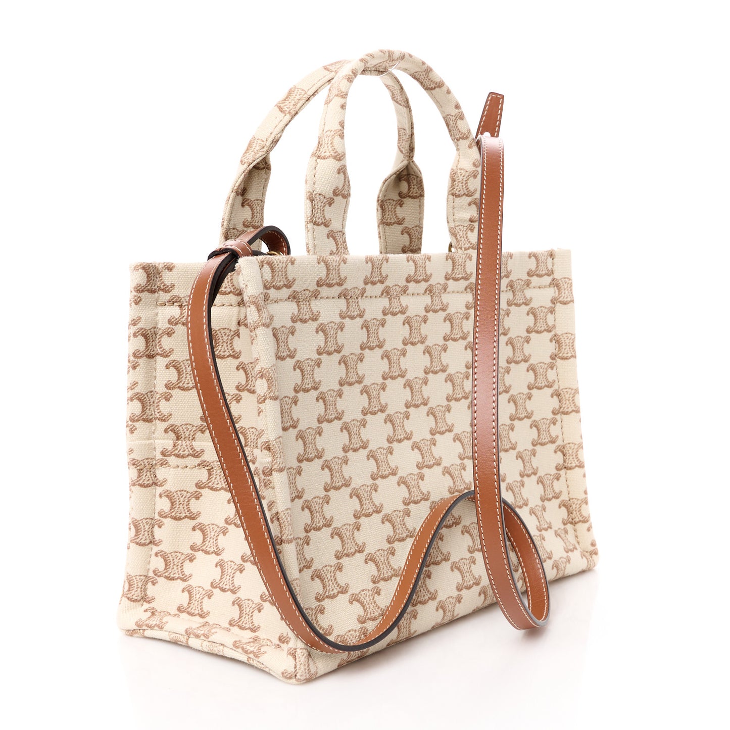Canvas Calfskin Triomphe Print Small Cabas Thais White