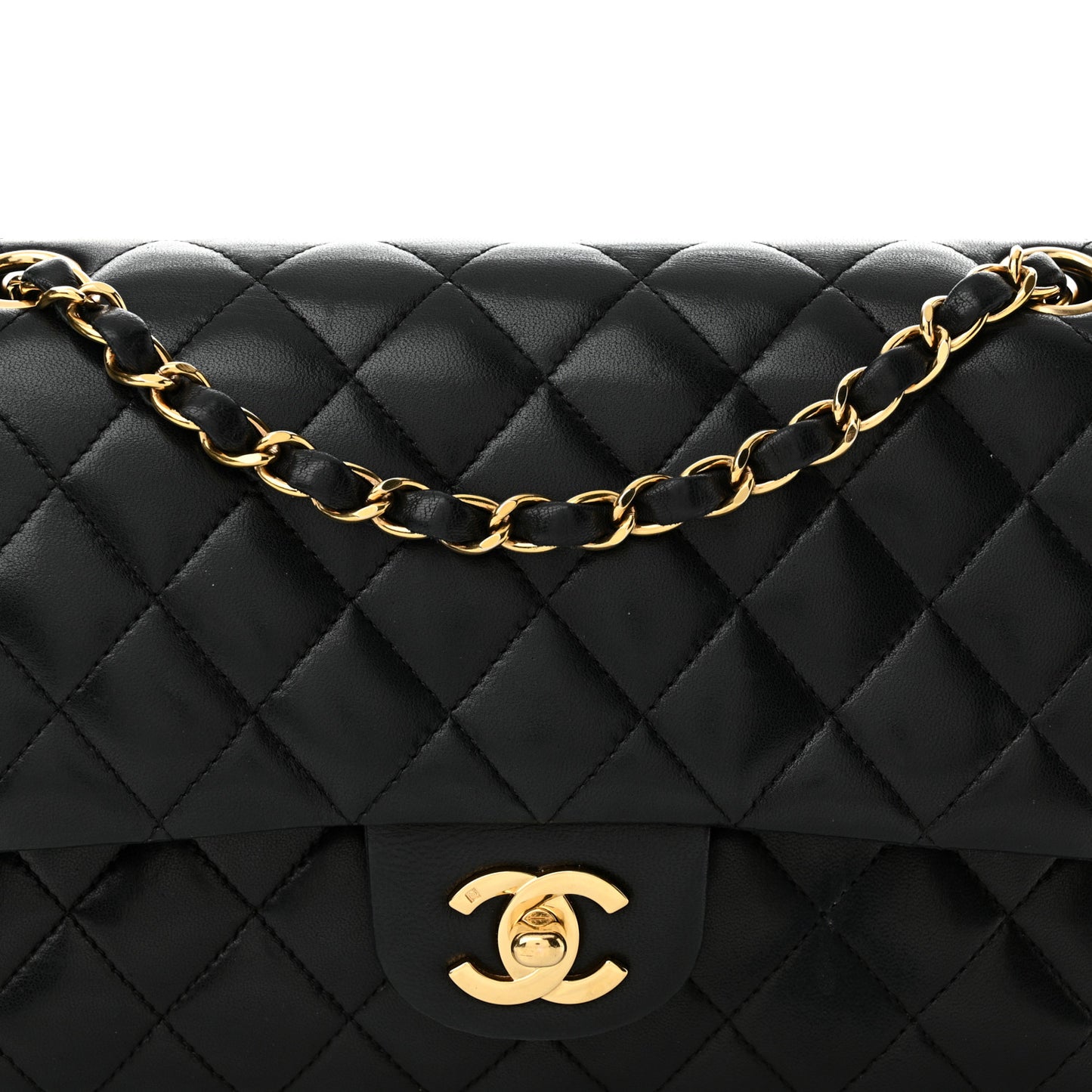 Lambskin Quilted Medium Double Flap Black