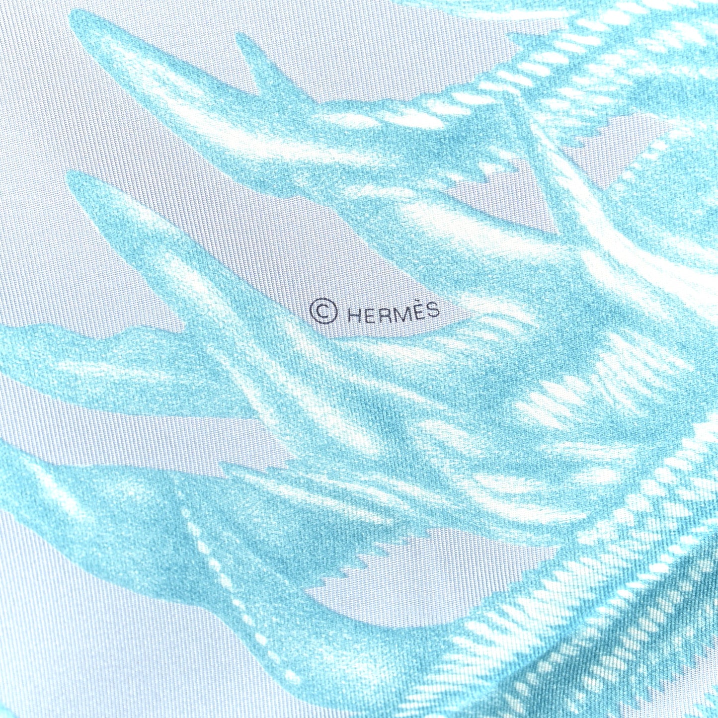 Silk Twill Plumets Et Panaches Scarf 90 Bleu Glacier Vert
