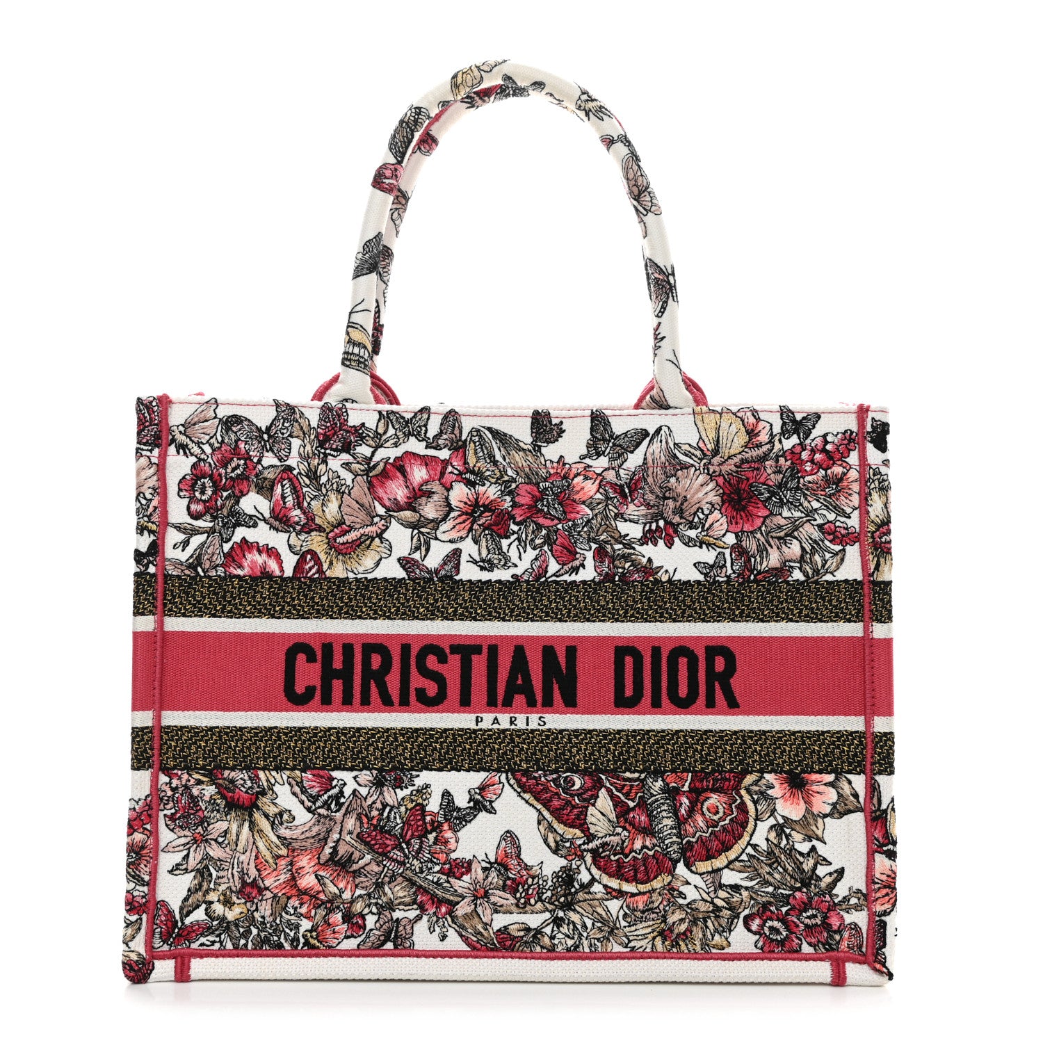 Christian Dior Canvas Embroidered Medium Butterfly Print Book Tote Multicolor 1 of 9
