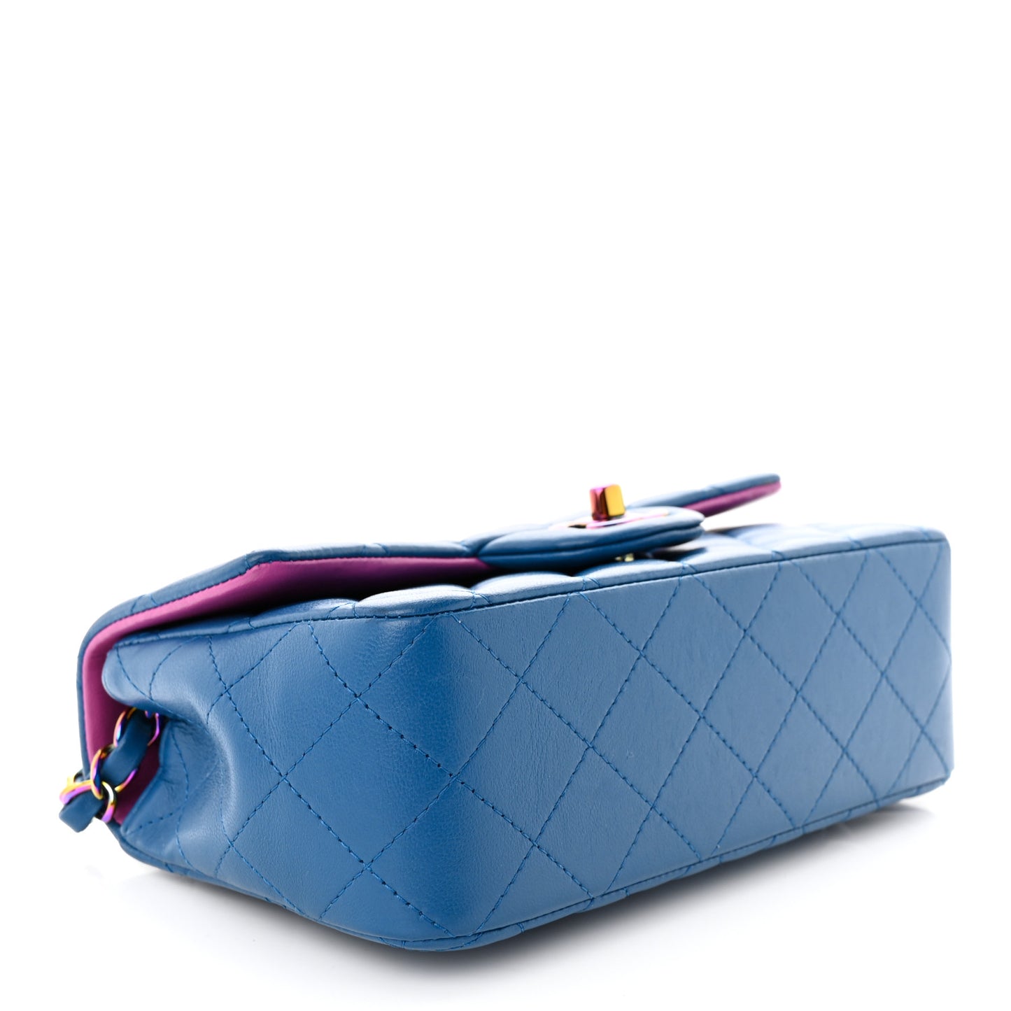 Lambskin Quilted Mini Rectangular Flap Blue Purple