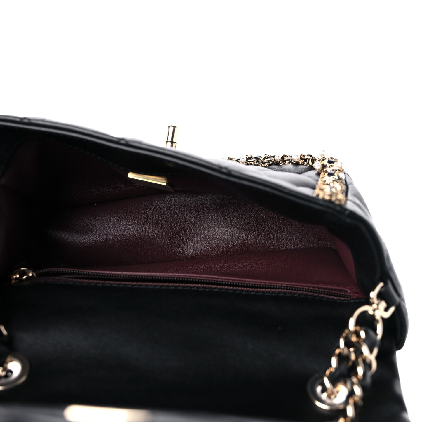 Lambskin Quilted Pearl Edge Mini Rectangular Flap Bag Black