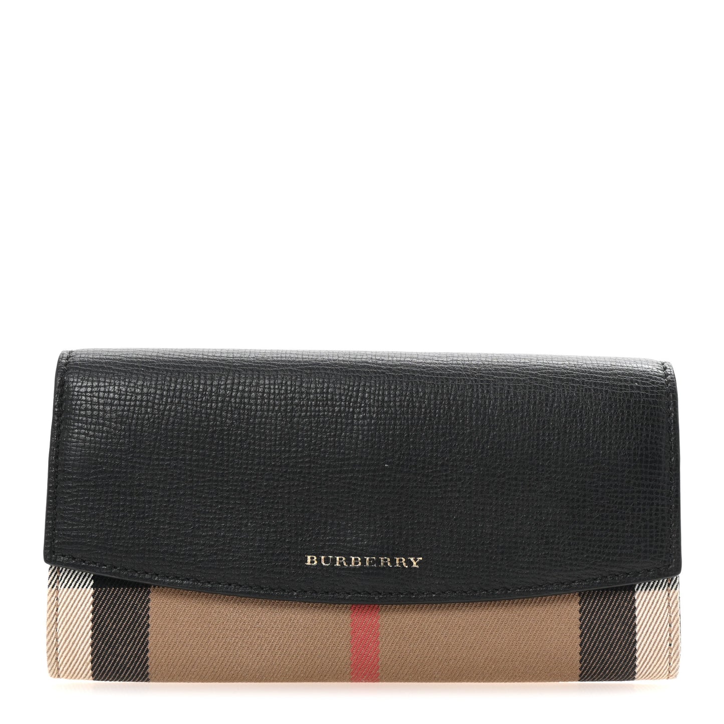 Grainy Calfskin House Check Continental Wallet Black