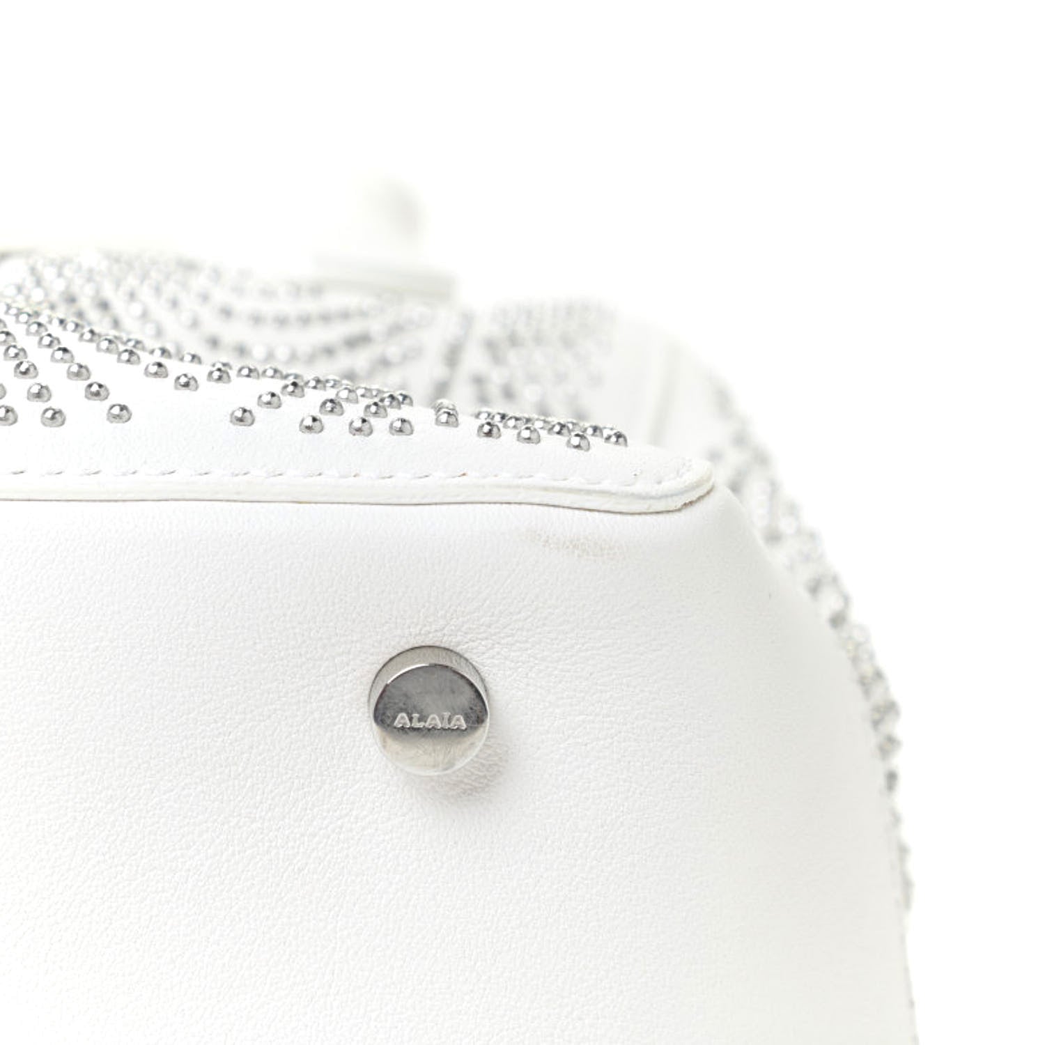 Alaia Calfskin Studded Small Elga Top Handle Bag White 9 of 11