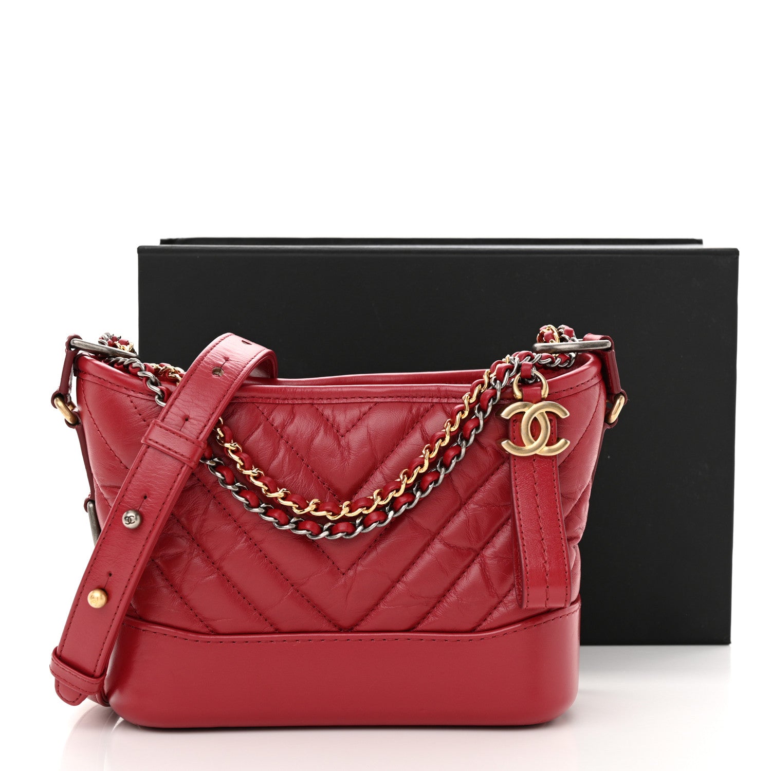 Chanel Aged Calfskin Chevron Quilted Small Gabrielle Hobo Red 12 of 12
