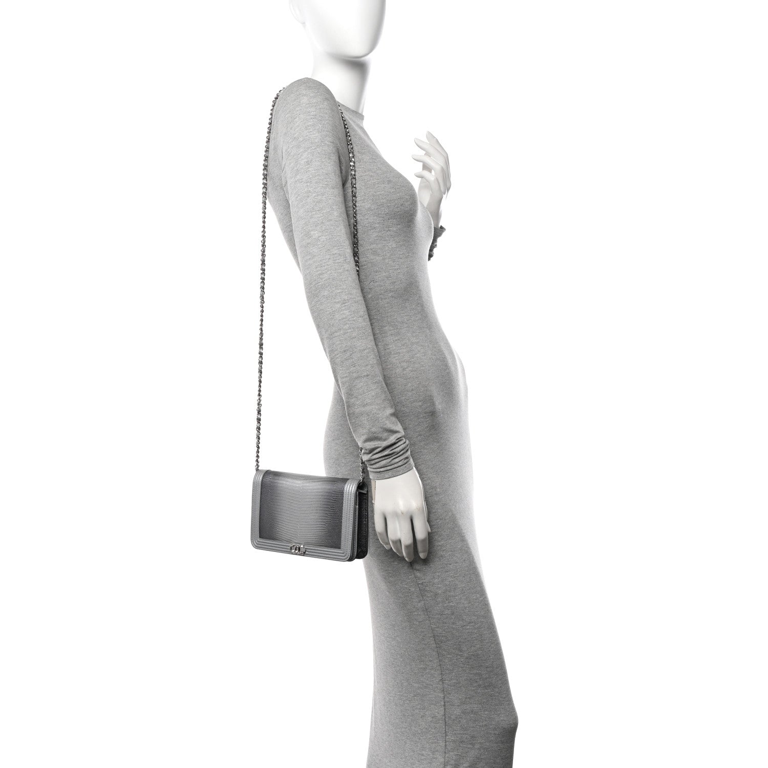 Chanel Lizard Calfskin Boy Wallet on Chain WOC Black Silver 2 of 12