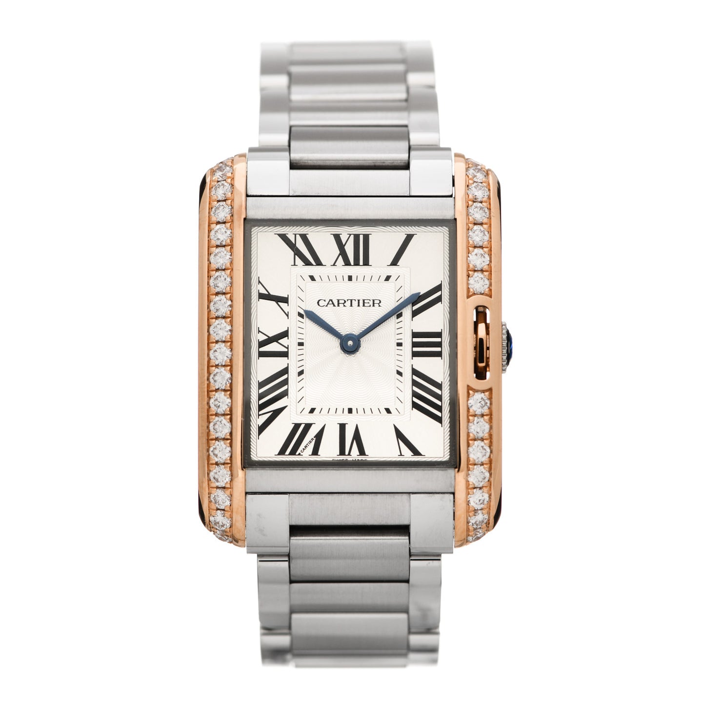 Stainless Steel 18K Pink Gold Diamond 27mm Tank Anglaise Quartz Watch