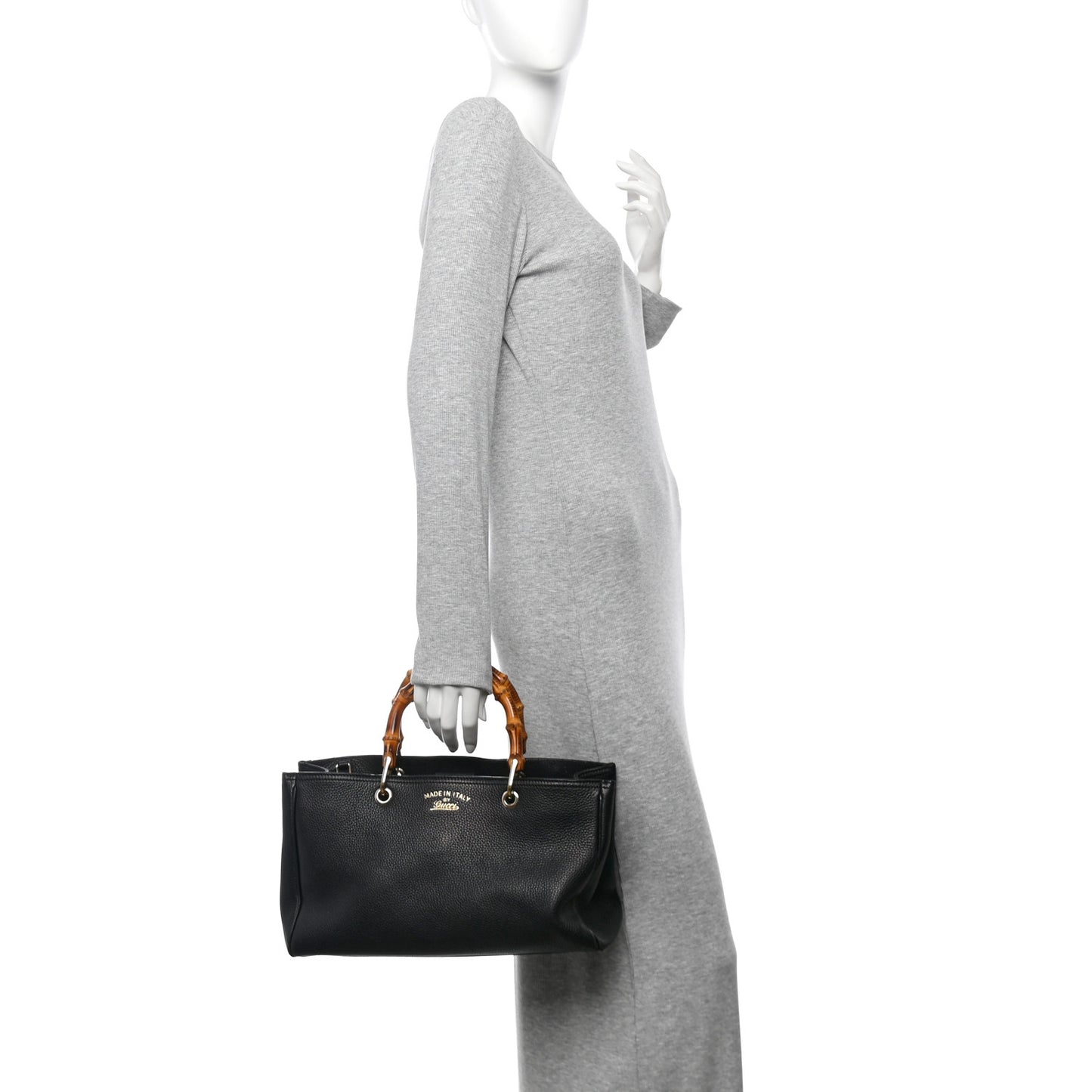 Pebbled Calfskin Medium Bamboo Shopper Tote Black