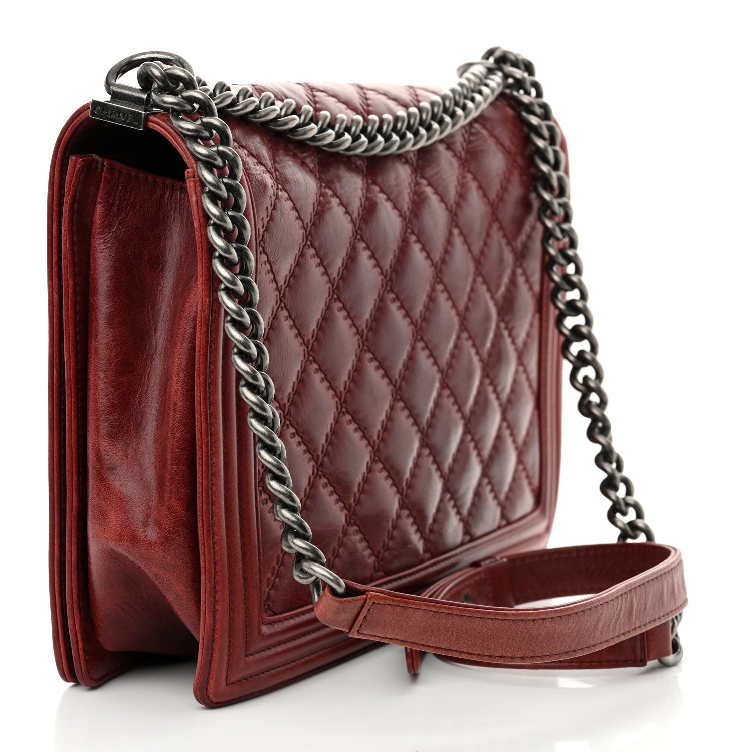 Chanel Calfskin Quilted Double Stitch Large Boy Flap Burgundy 3 of 10