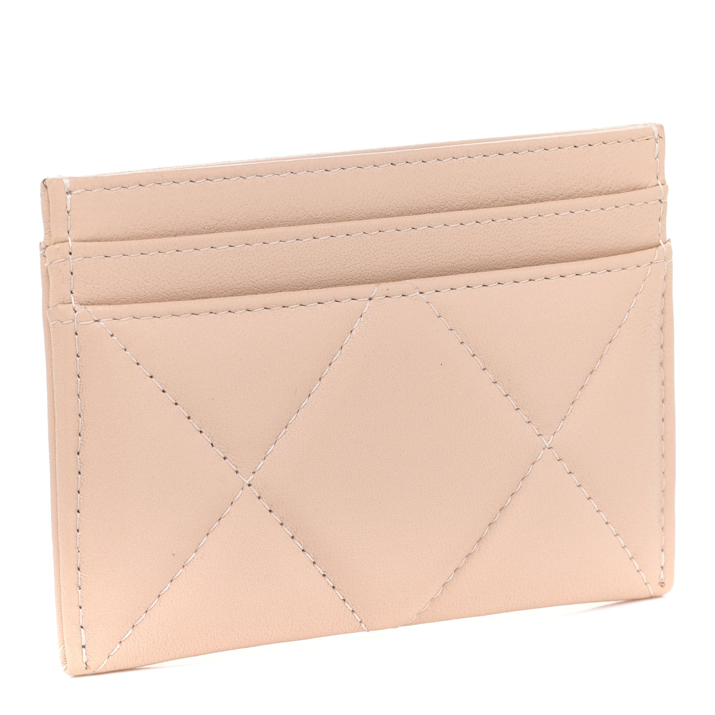 Shiny Goatskin Quilted Chanel 19 Card Holder Beige