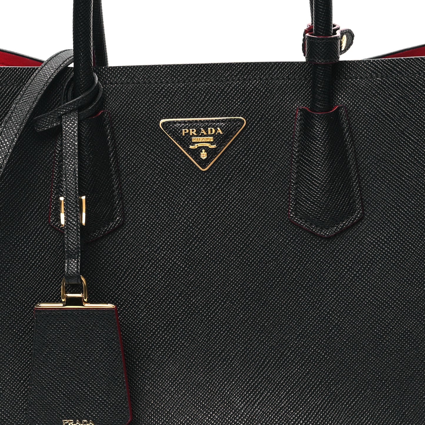 Saffiano Cuir Medium Double Bag Black Fuoco