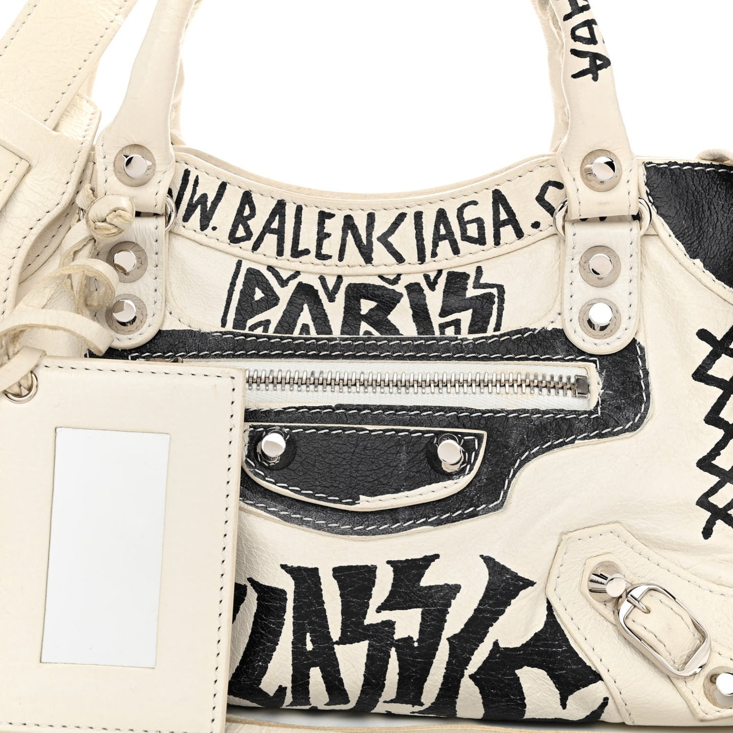 Agneau Arena Graffiti All Over Classic Silver Hardware Mini City White Black
