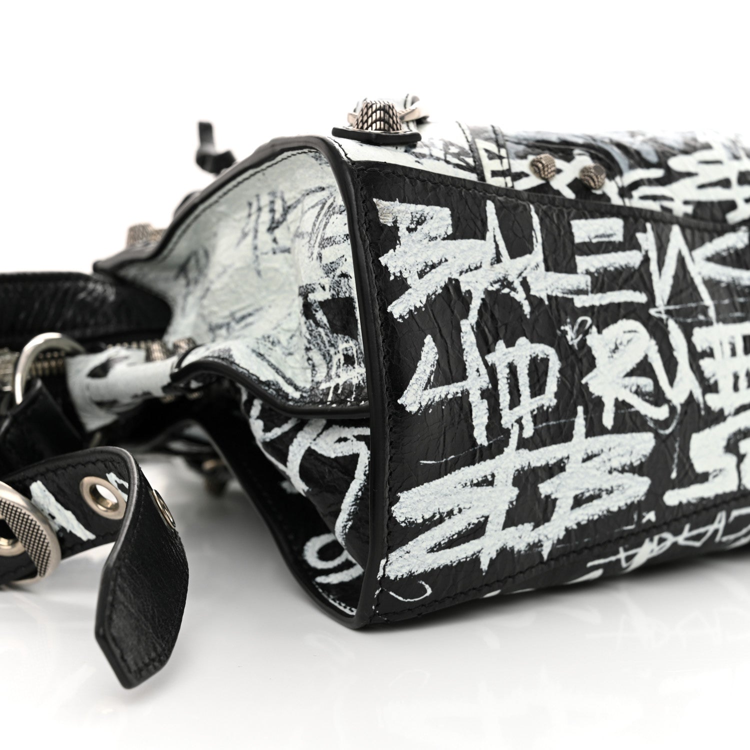 Balenciaga Agneau Arena Graffiti Neo Cagole Handbag XS Black White 10 of 11
