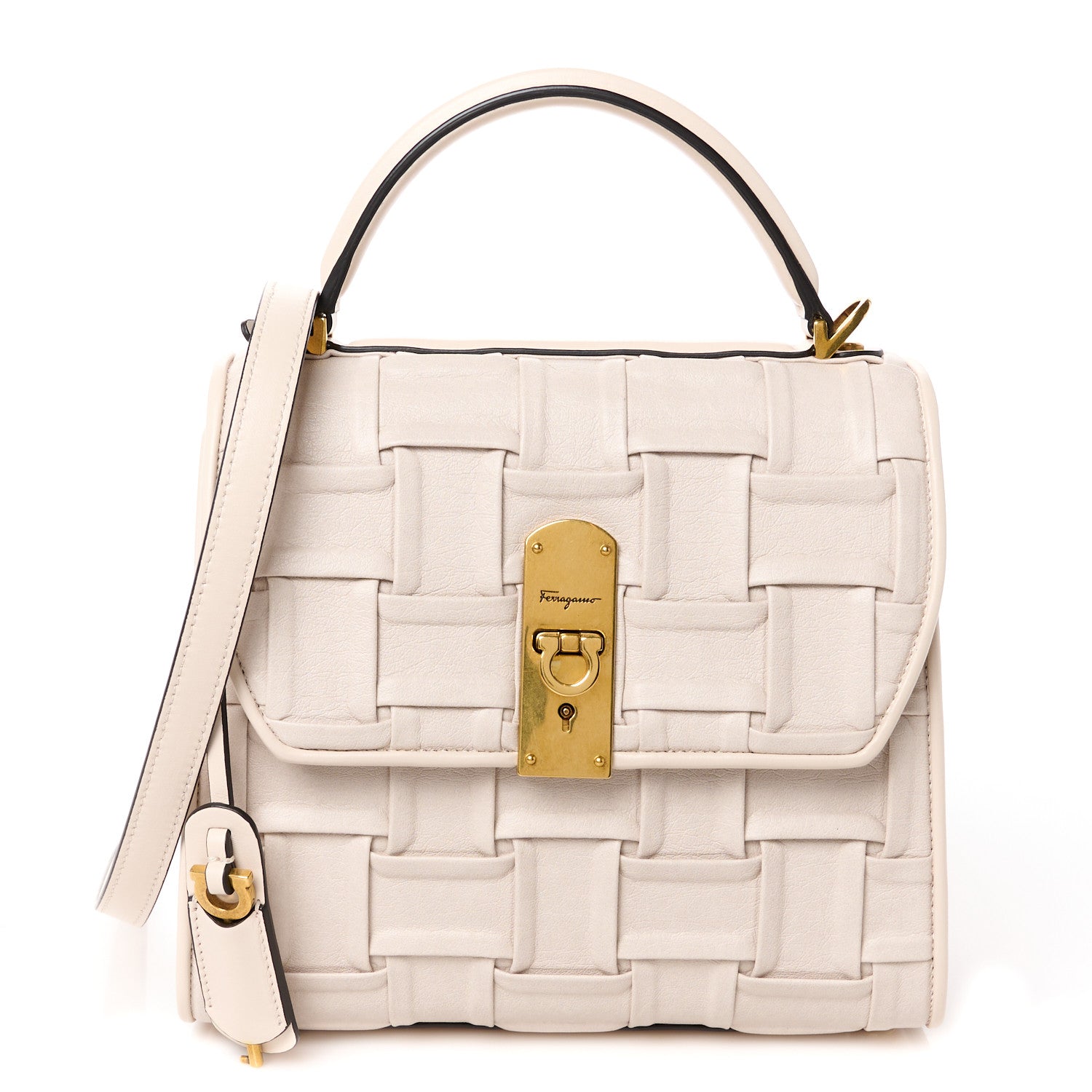 Salvatore Ferragamo Lambskin Woven Small Boxyz Bone 1 of 10