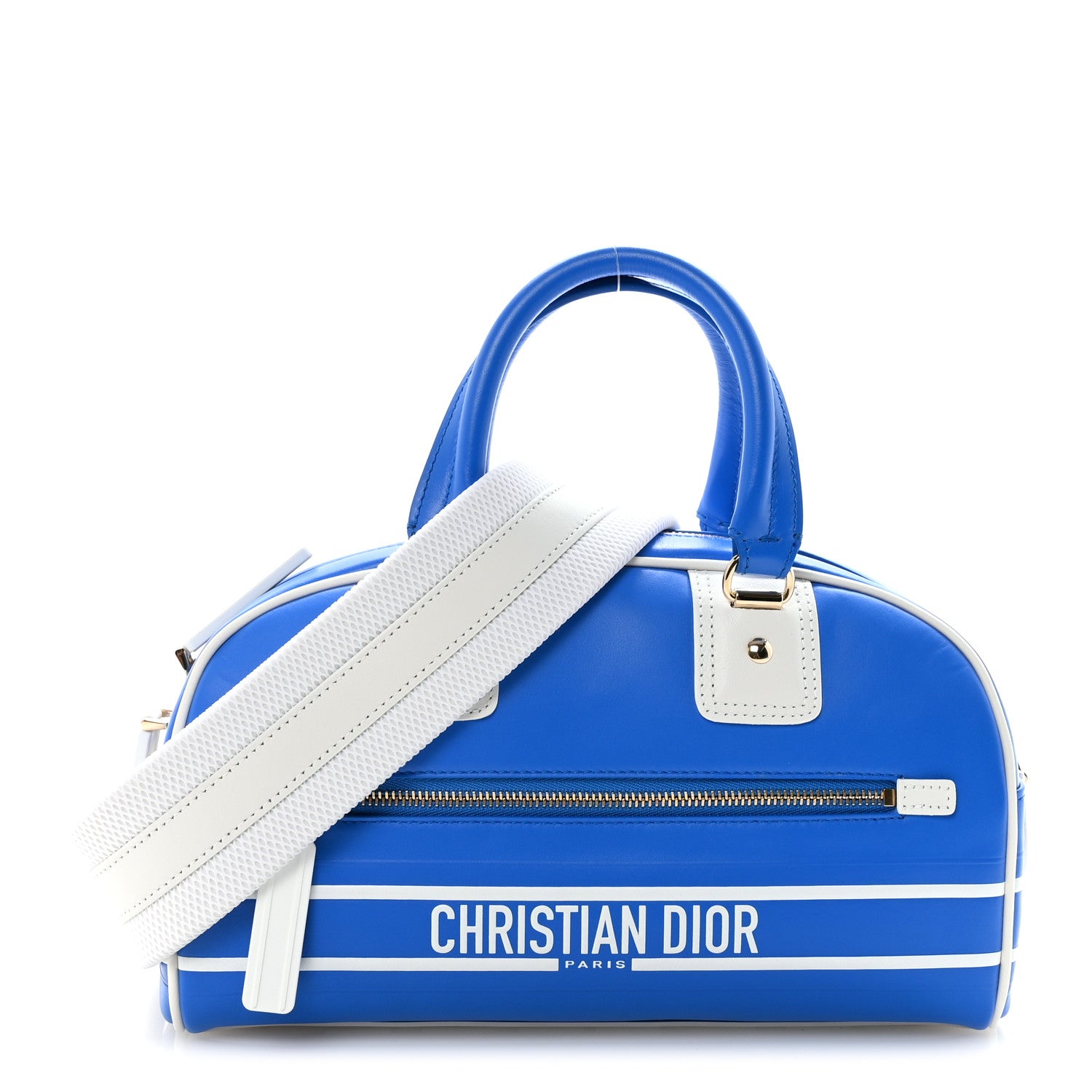 Christian Dior Calfskin Small Dior Vibe Zip Bowling Bag Blue