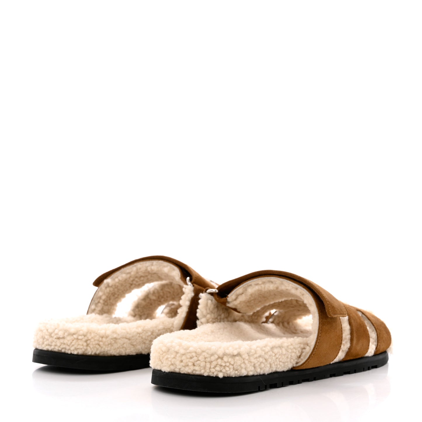 Suede Goatskin Woolskin Mens Chypre Sandals 43.5 Brun Fume Ecru