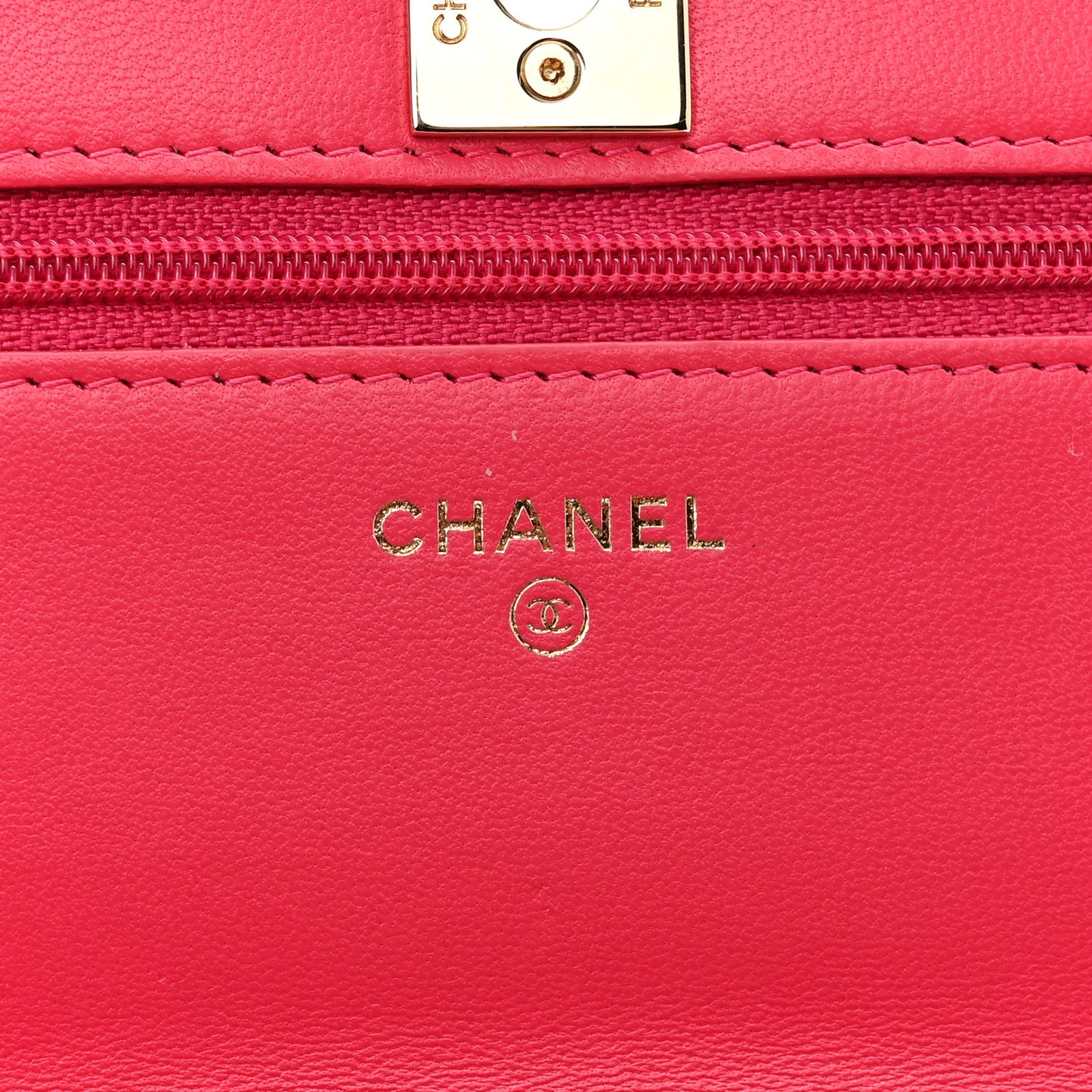 Lambskin Quilted Trendy CC Wallet On Chain WOC Dark Pink