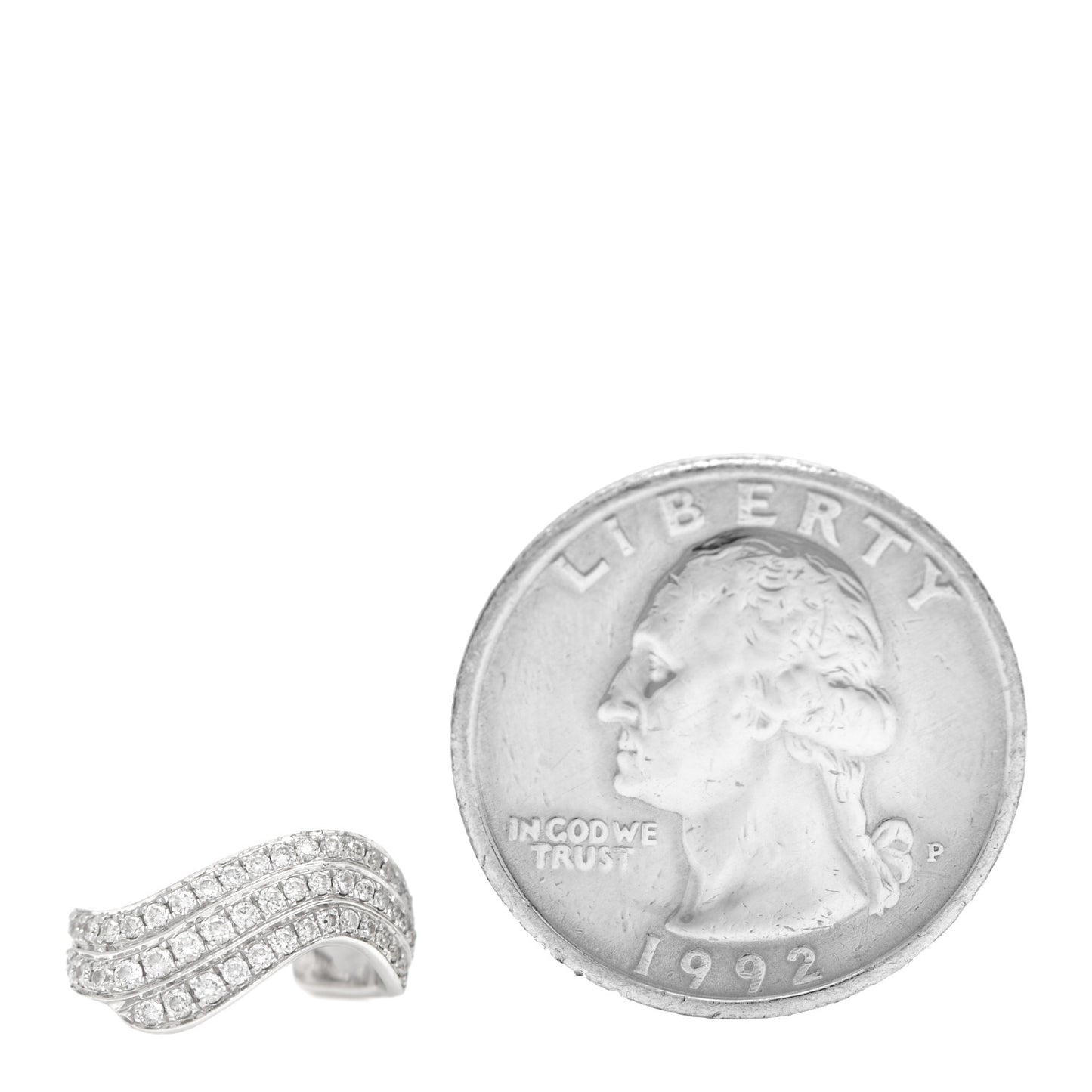 18K White Gold Diamond Wave Ear Cuff Earring