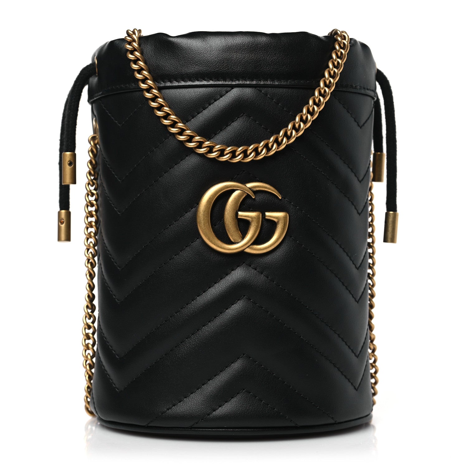 Gucci Calfskin Matelasse Mini GG Marmont 2.0 Bucket Bag Black 1 of 9