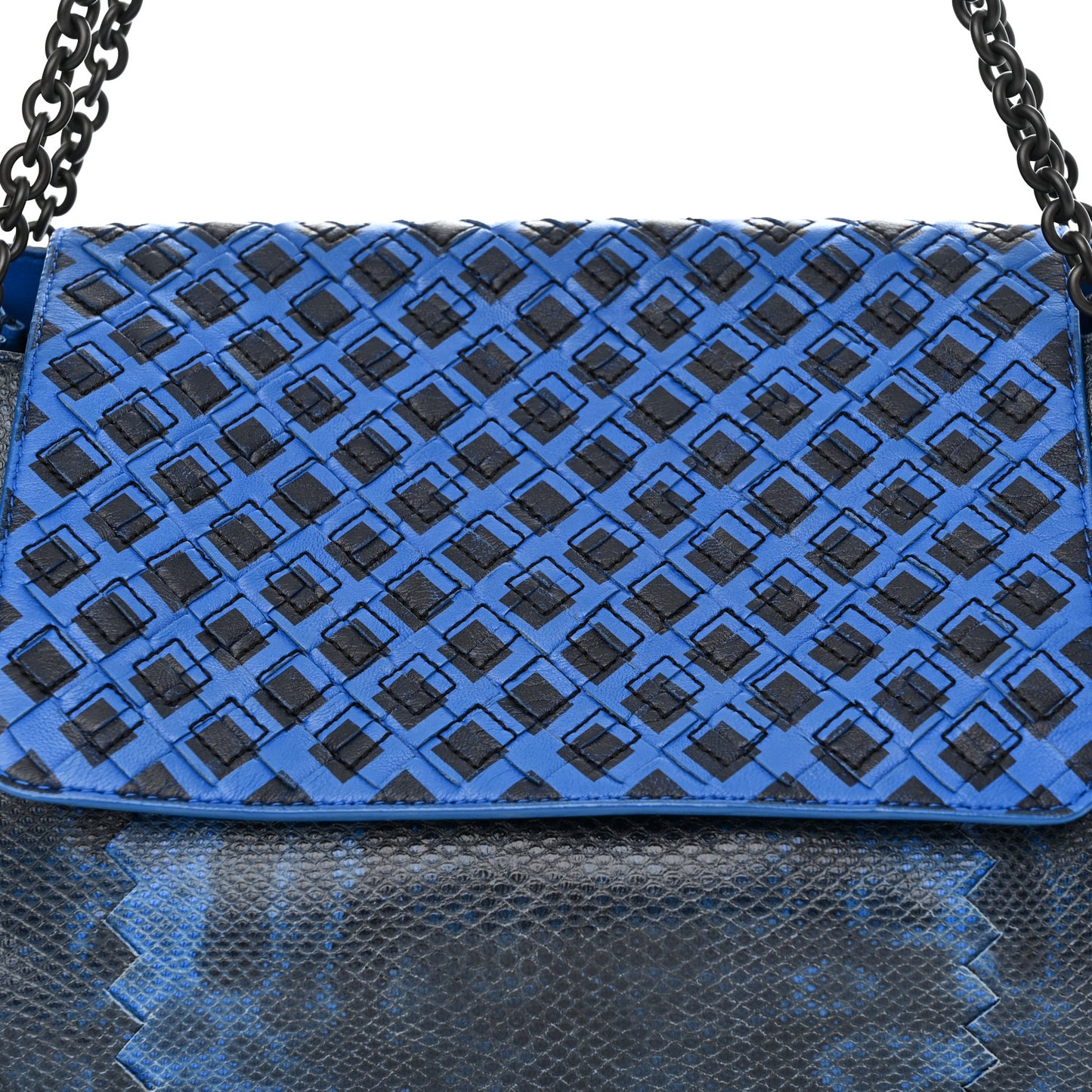 Vesuvio Karung Nappa Intrecciato Cravatteria Small Flap Shoulder Bag Bleuette