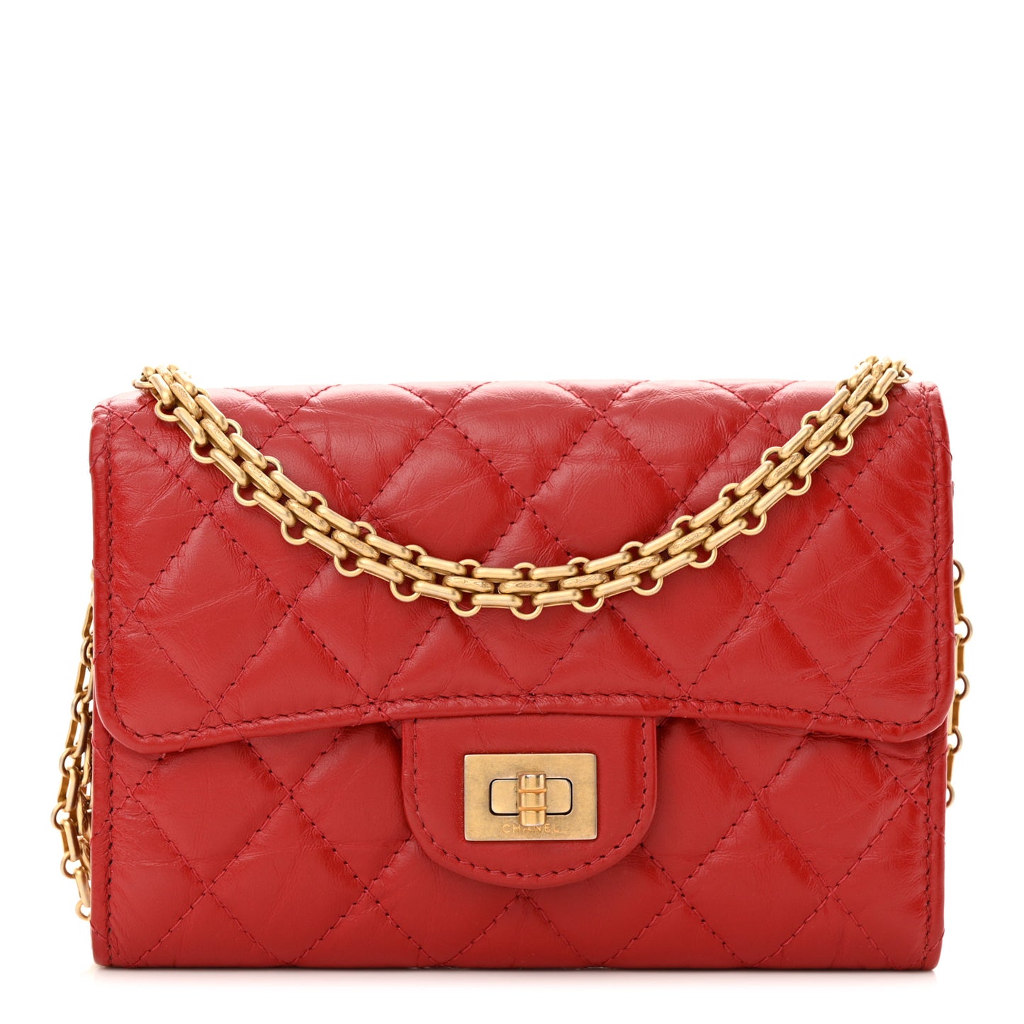 Aged Calfskin Quilted 2.55 Reissue Wallet On Chain WOC Red