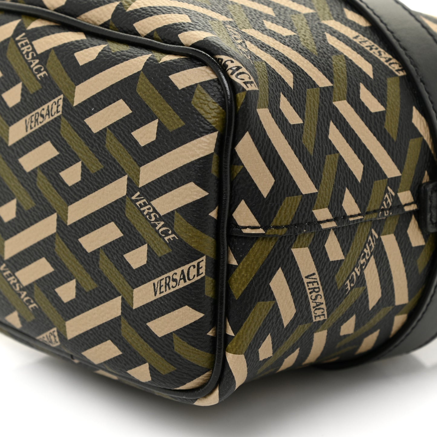 Coated Canvas La Greca Mini Bucket Bag Black Green Beige