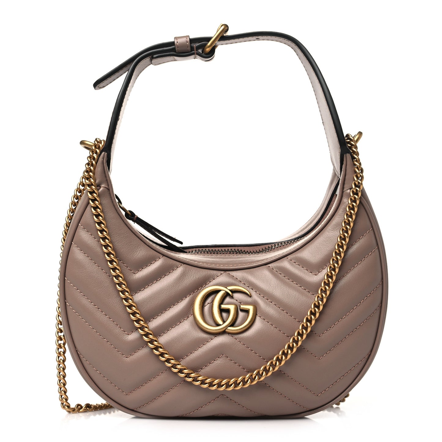 Calfskin Matelasse Chevron Mini GG Marmont Half Moon Hobo Porcelain Rose